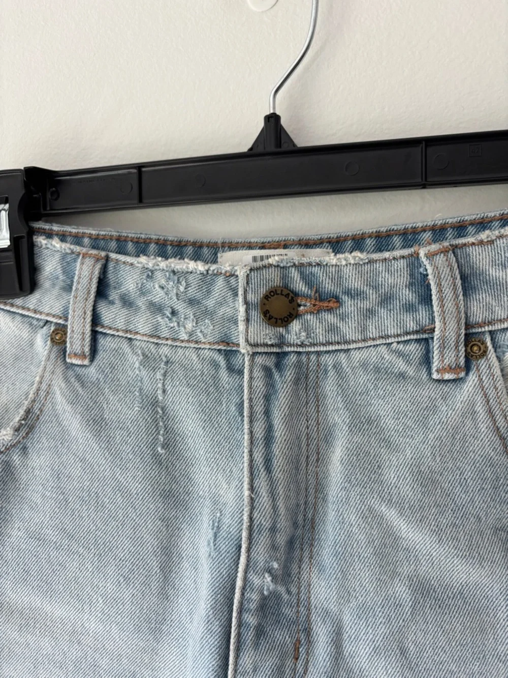 Rolla’s Light Wash Jean Shorts Dusters High Rise Slim Distressed Frayed